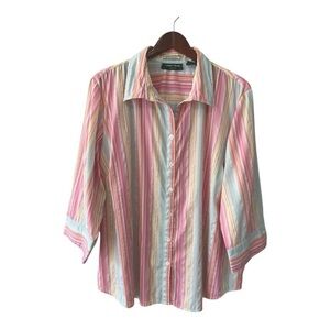 Lemon Grass Stretch Retro Button Down Blouse Size 2X Women